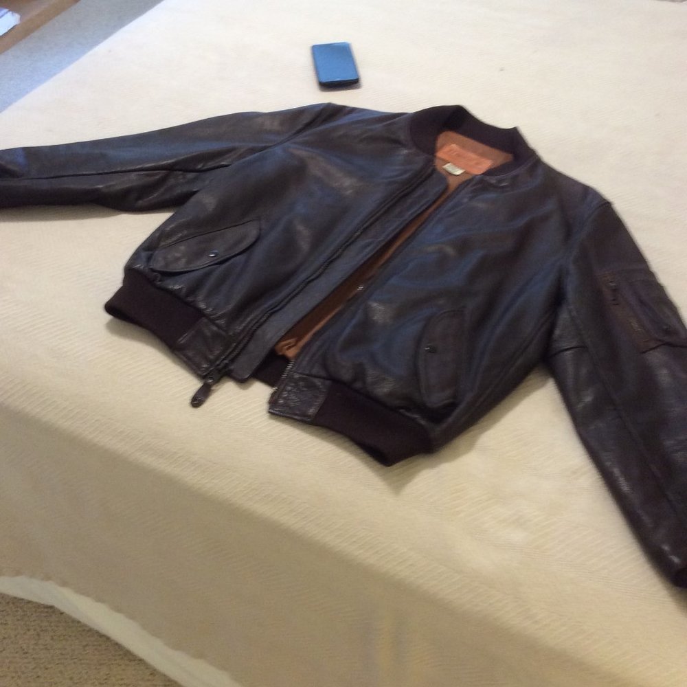 Bomber style leather jacket.